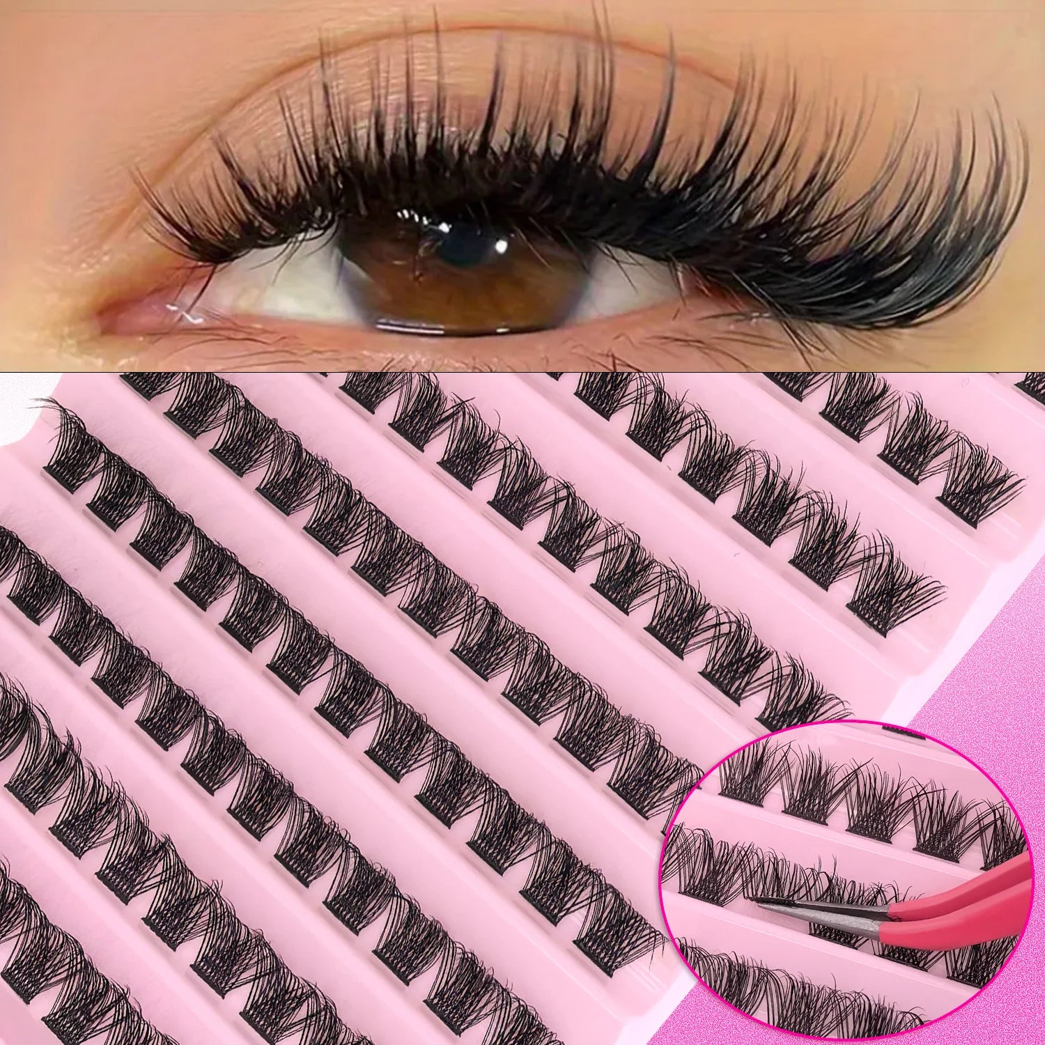 Kit de Pestañas DIY Profesional – Extensión de Pestañas Individuales en Racimo, Mirada Intensa y Natural al Instante, Fácil de Aplicar Tú Misma en Casa Sin Salón, Incluye Pegamento de Larga Duración, Sellador, Pinzas de Precisión y Removedor