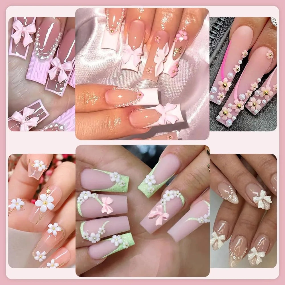 Set de Accesorios 3D para Uñas – Moños, Flores y Perlas