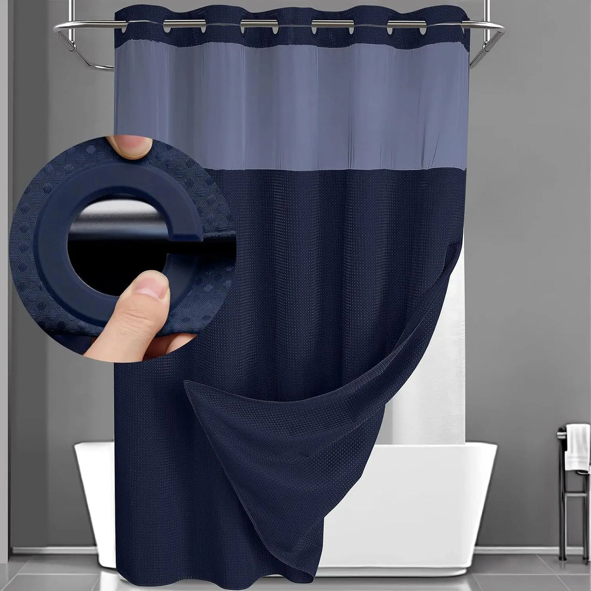 Cortina de Baño Doble Capa Waffle Impermeable – Sin Ganchos, 183x190cm