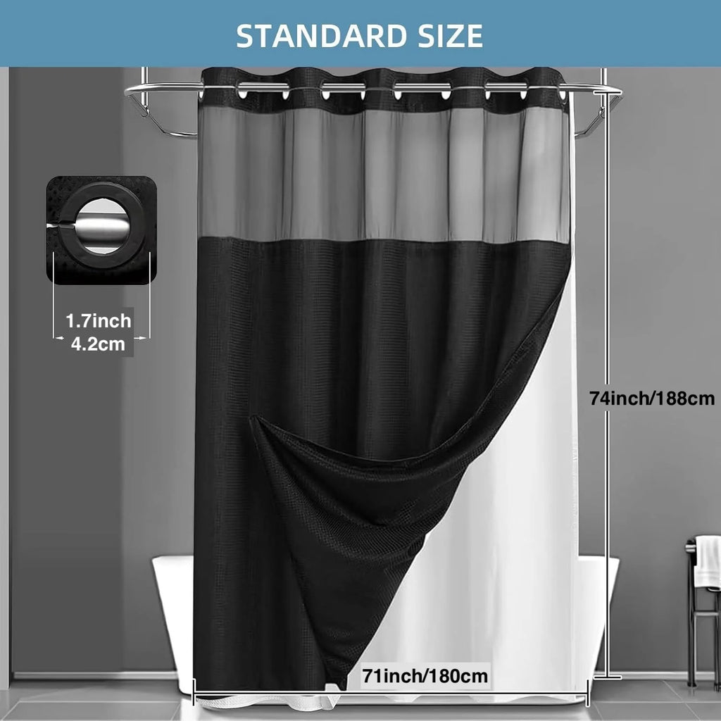 Cortina de Baño Waffle Negra con Puntos – Sin Ganchos, 71x74in