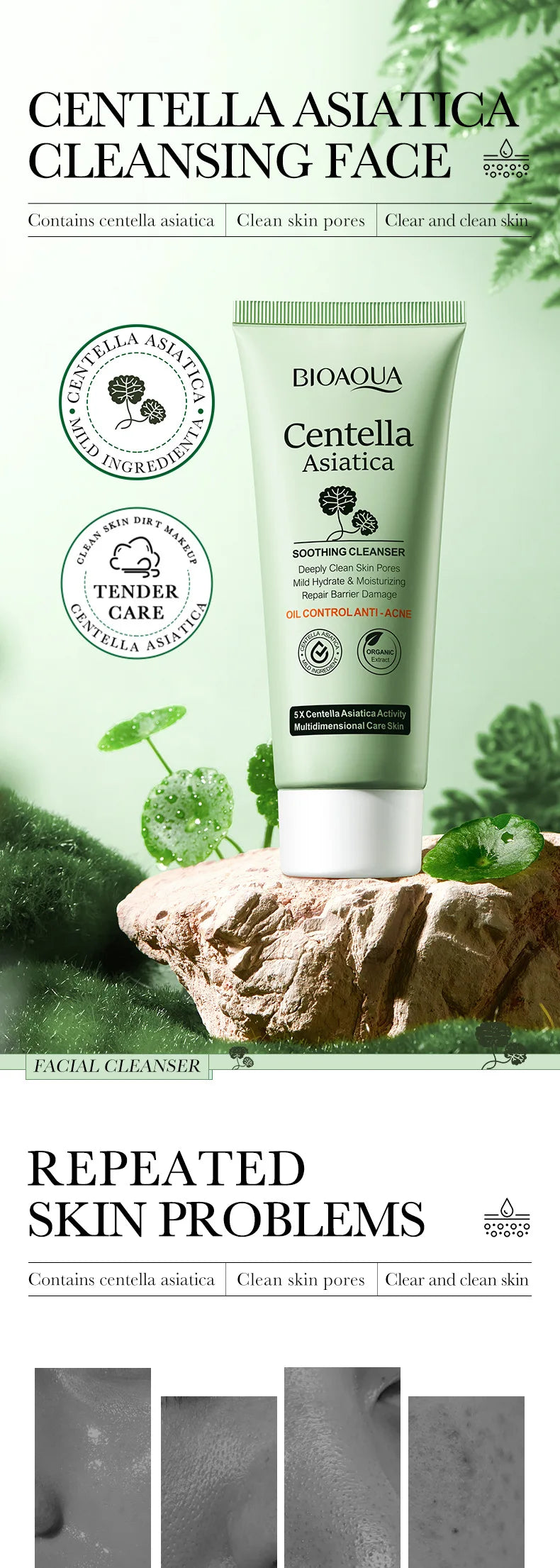 Limpiador Facial Centella Asiática – Espuma Calmante Anti-Inflamatoria