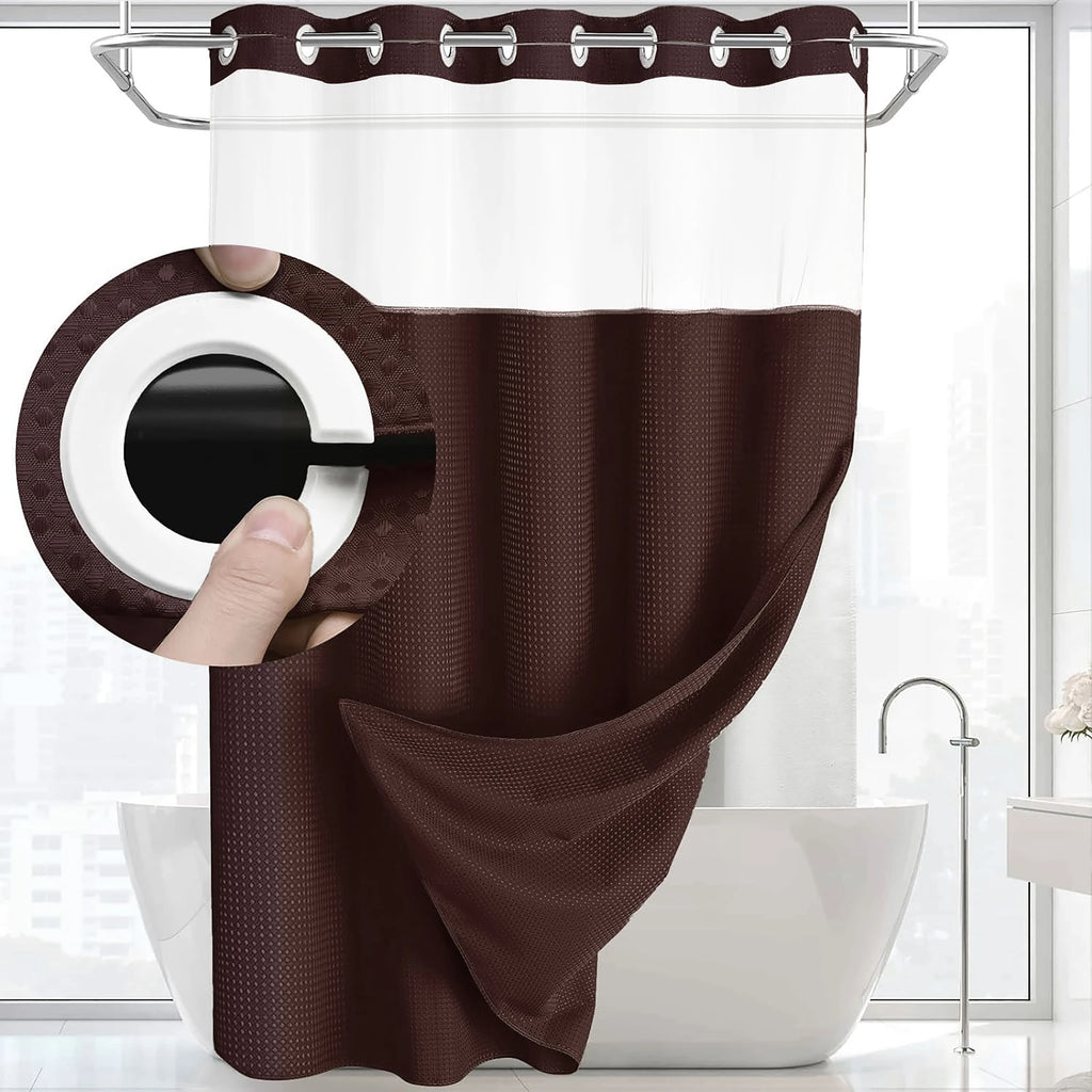 Cortina de Baño Waffle Negra con Puntos – Sin Ganchos, 71x74in