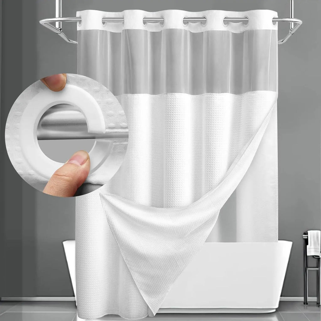 Cortina de Baño Doble Capa Waffle Impermeable – Sin Ganchos, 183x190cm