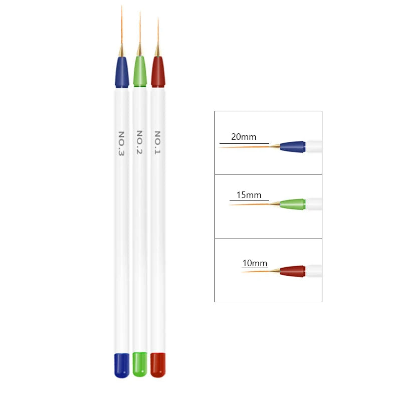 Set de 3 Pinceles Acrílicos para Diseño de Uñas – Nail Art Profesional