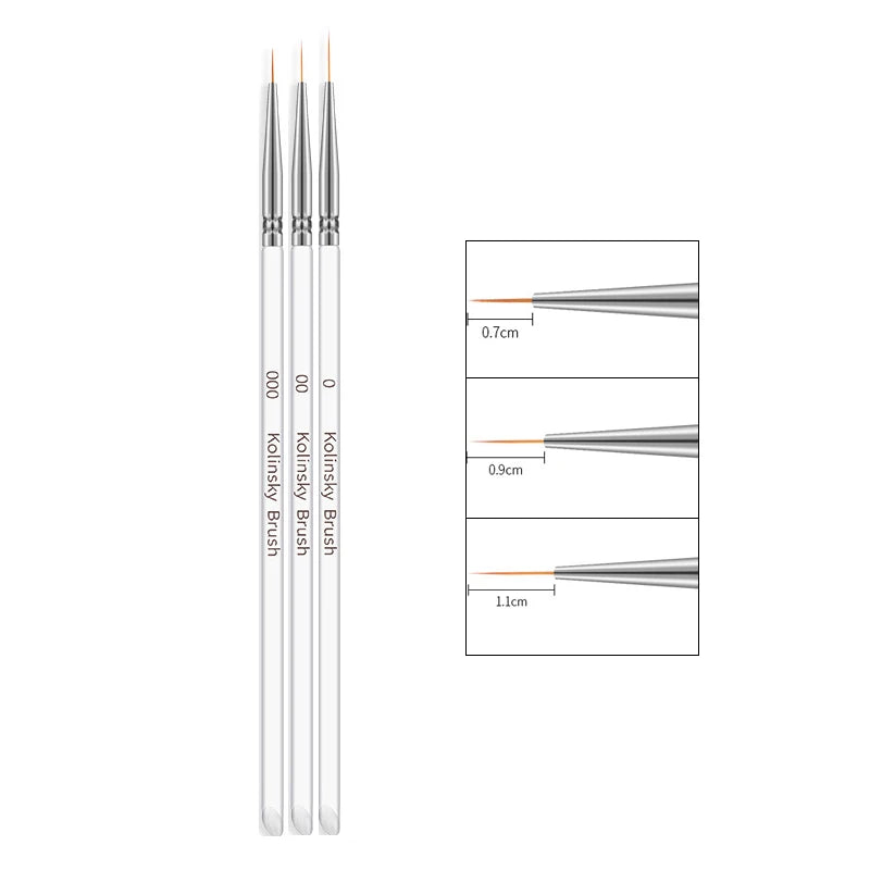Set de 3 Pinceles Acrílicos para Diseño de Uñas – Nail Art Profesional