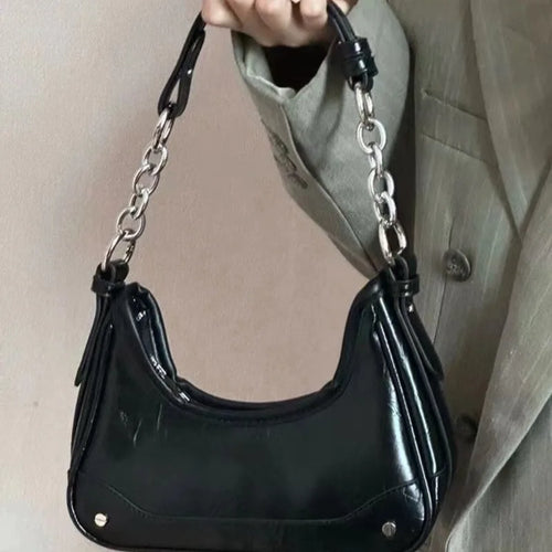 Bolso Bandolera Chain color Negro y plateado.