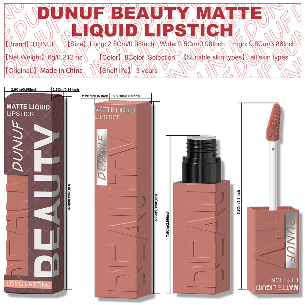 Labial Líquido Mate DUNUF 8 Colores.