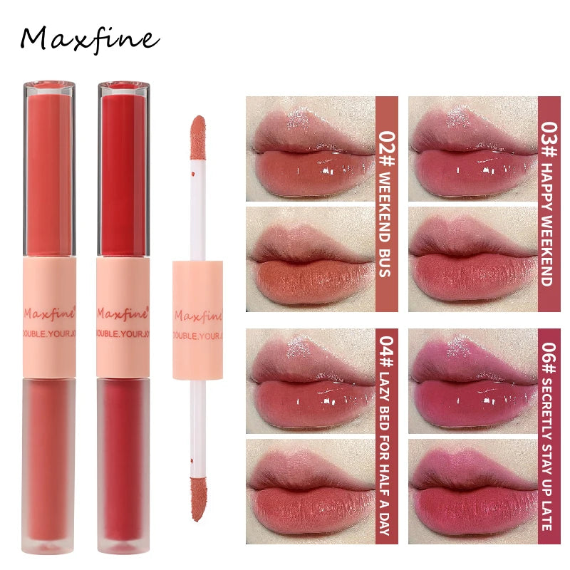 Lip Glaze Doble Efecto – Brillo Espejo y Acabado Mate Aterciopelado, Larga Duración