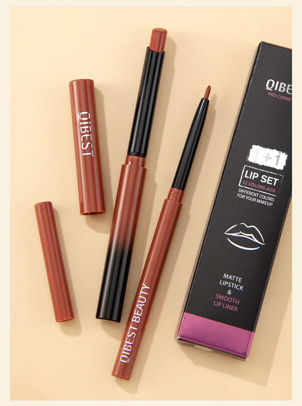 Set Lipliner + Labial Mate Nude QIBEST.