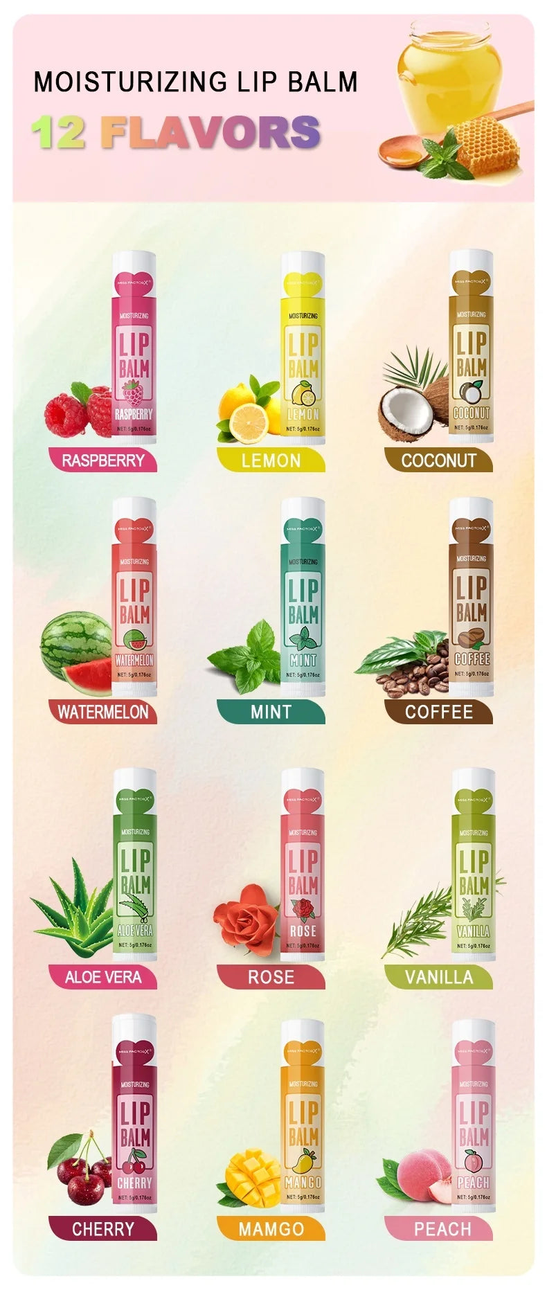 Set 12 pzs Bálsamos Labiales Frutales.