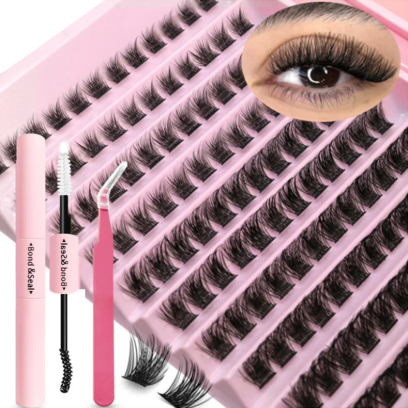Kit de Pestañas DIY Profesional – Extensión de Pestañas Individuales en Racimo, Mirada Intensa y Natural al Instante, Fácil de Aplicar Tú Misma en Casa Sin Salón, Incluye Pegamento de Larga Duración, Sellador, Pinzas de Precisión y Removedor