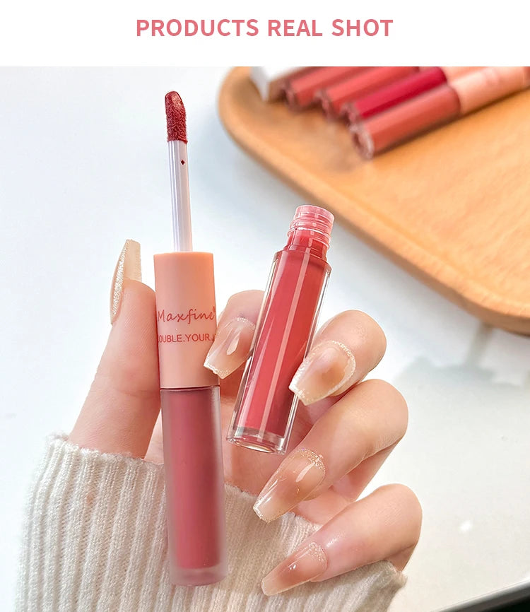 Lip Glaze Doble Efecto – Brillo Espejo y Acabado Mate Aterciopelado, Larga Duración