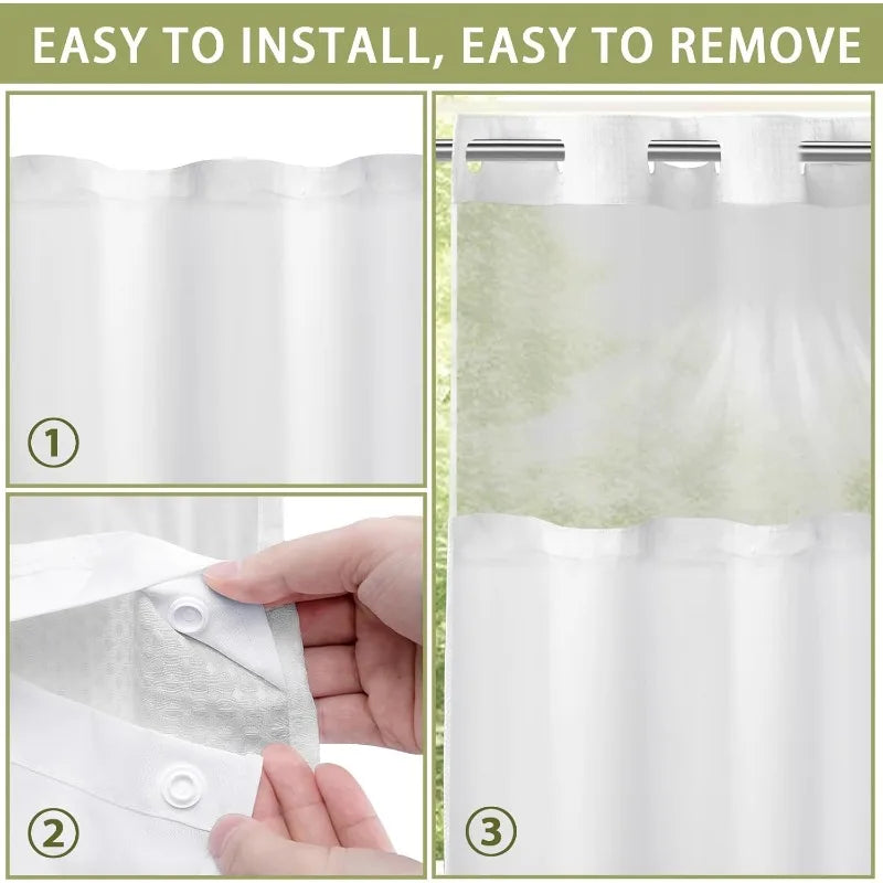 Cortina de Baño Doble Capa Waffle Impermeable – Sin Ganchos, 183x190cm