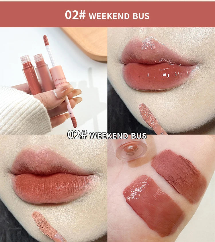 Lip Glaze Doble Efecto – Brillo Espejo y Acabado Mate Aterciopelado, Larga Duración