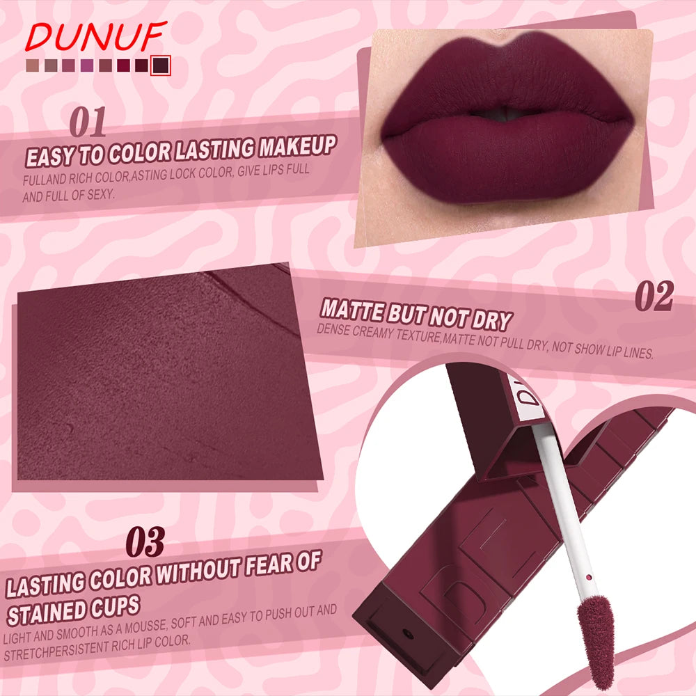 Labial Líquido Mate DUNUF 8 Colores.