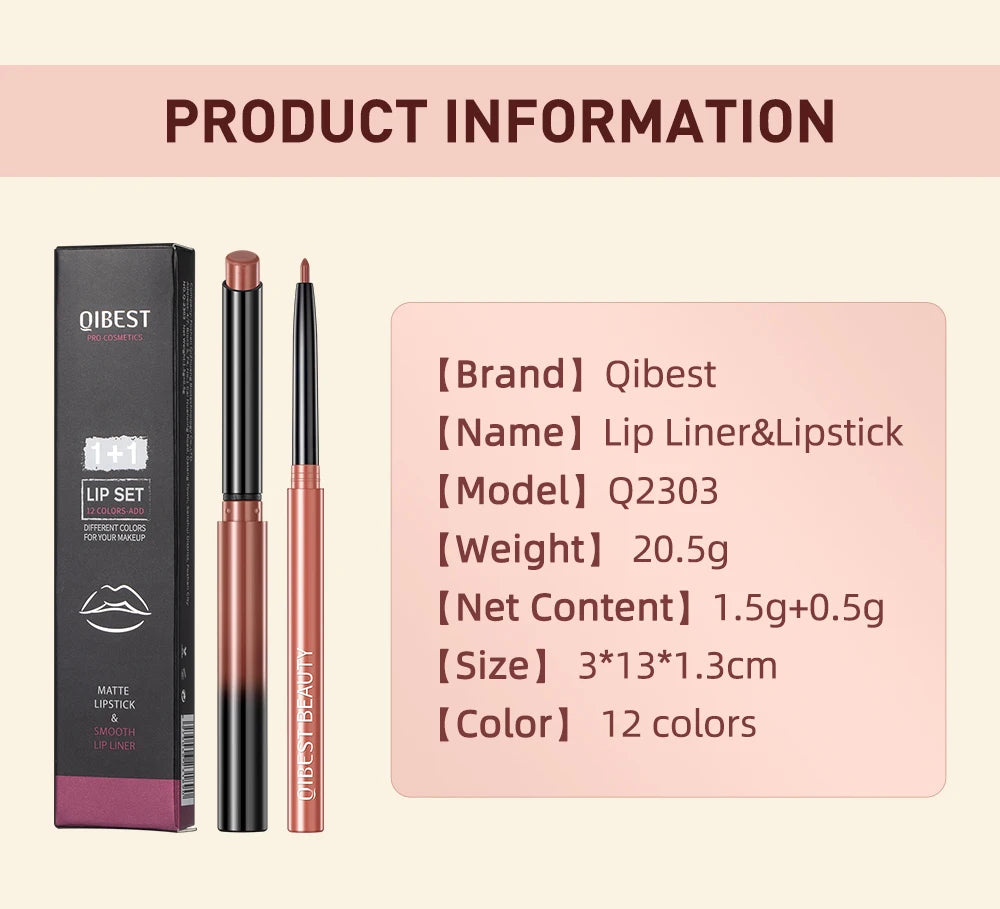 Set Lipliner + Labial Mate Nude QIBEST.