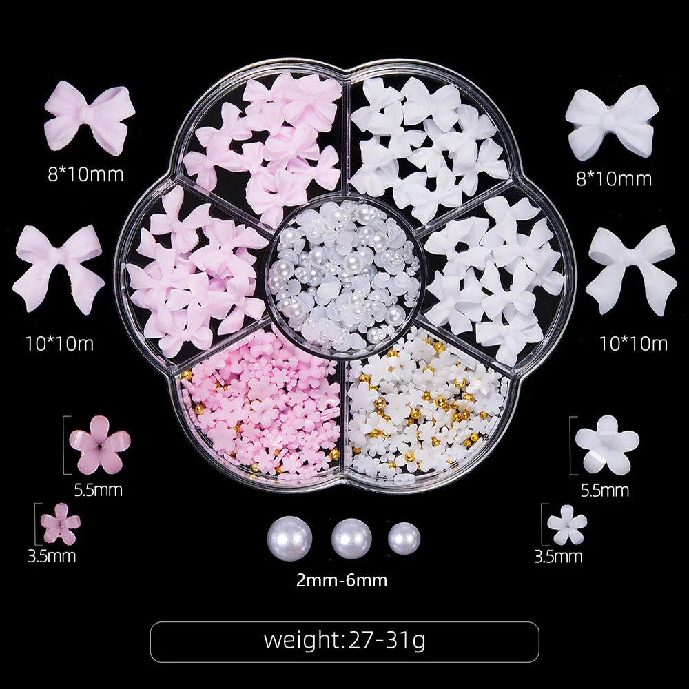Set de Accesorios 3D para Uñas – Moños, Flores y Perlas