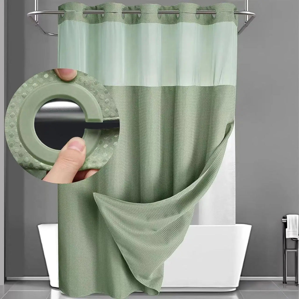 Cortina de Baño Waffle Negra con Puntos – Sin Ganchos, 71x74in