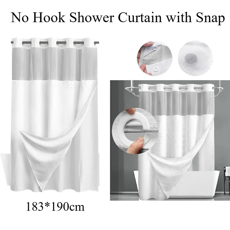 Cortina de Baño Doble Capa Waffle Impermeable – Sin Ganchos, 183x190cm