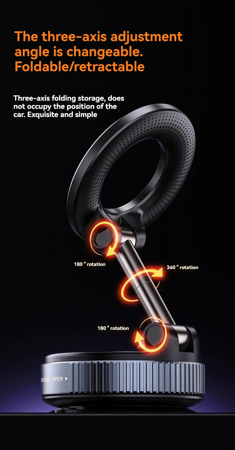 Car Mount Vacuum Magnetic Holder Foldable Strong Suction Stand For Cell Phone For phone with Magnetic sheet and Live Streaming