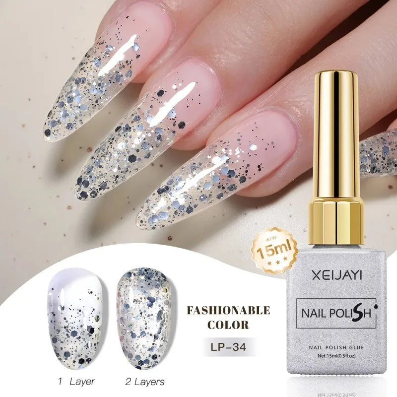Esmalte Gel Semipermanente Multicolor – Efecto Hielo/Transparente.