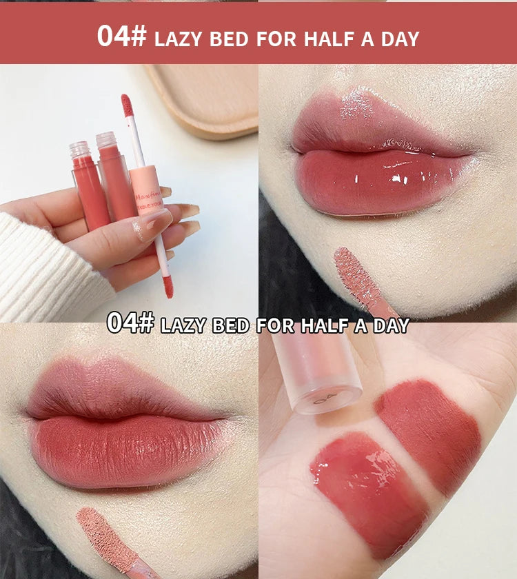 Lip Glaze Doble Efecto – Brillo Espejo y Acabado Mate Aterciopelado, Larga Duración