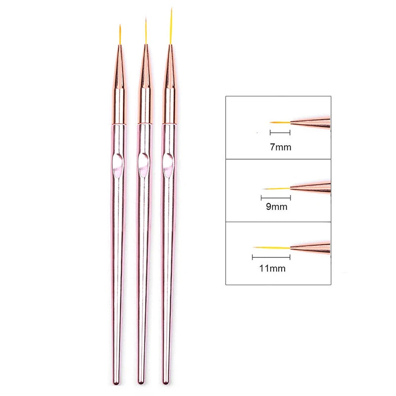 Set de 3 Pinceles Acrílicos para Diseño de Uñas – Nail Art Profesional