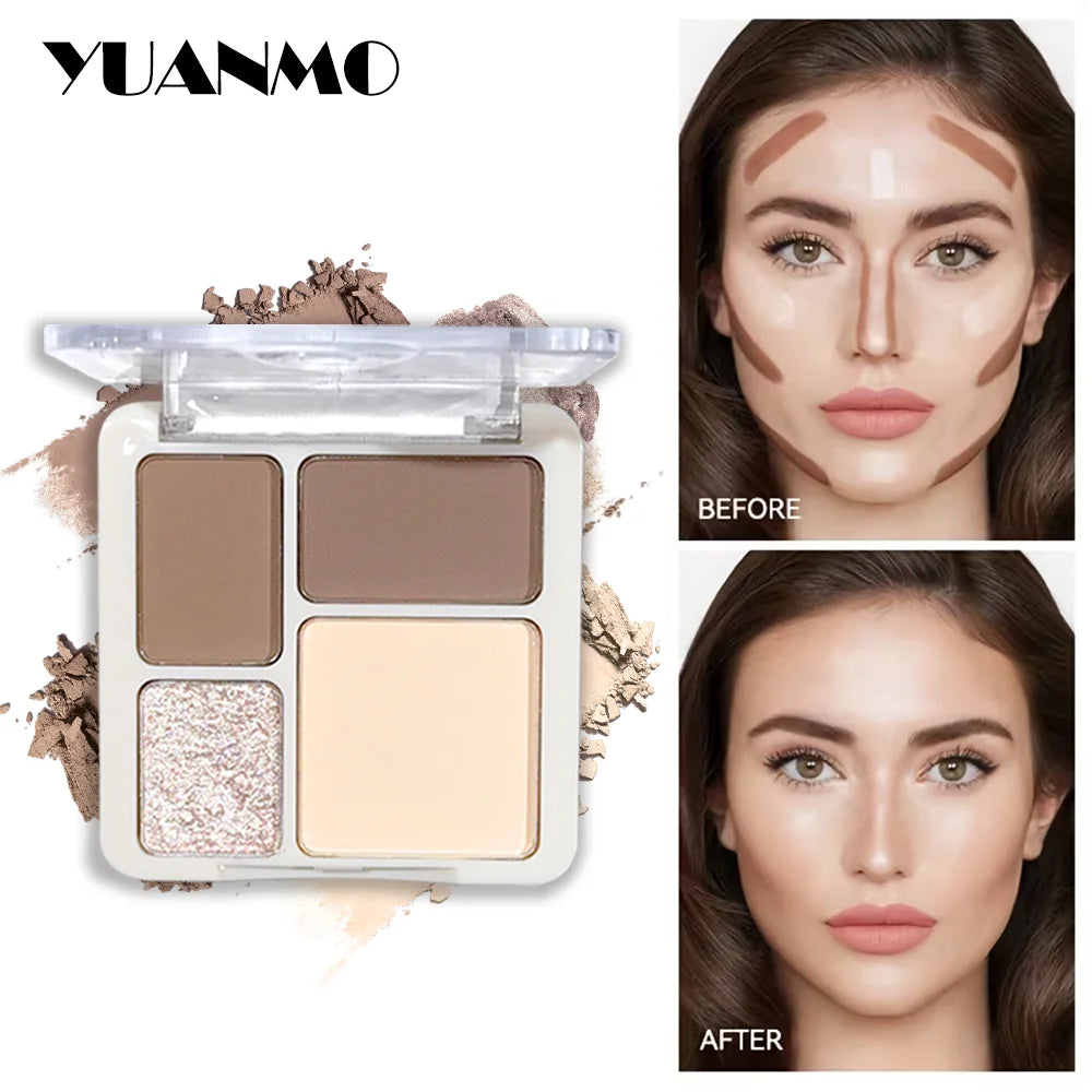 Paleta de Contorno Facial 3D en 4 Tonos – Iluminación y Definición Duradera