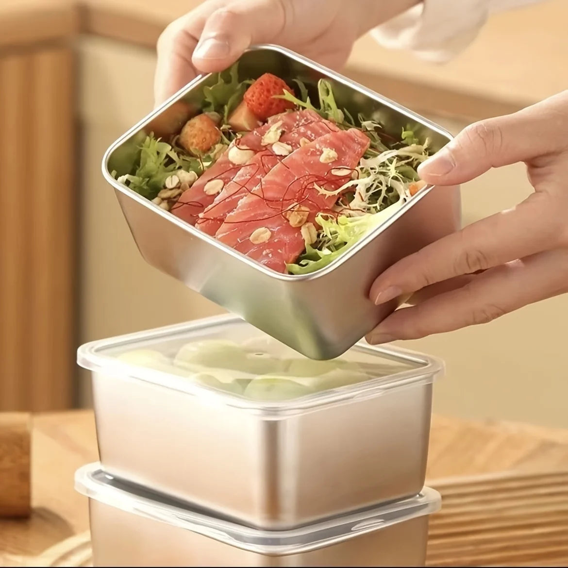 Contenedores de Acero Inoxidable Aptos para Horno – Set de 3 piezas 🥗🔥